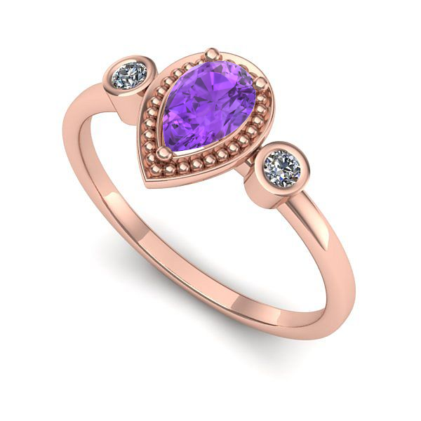 Inel de logodna din aur roz cu ametist
