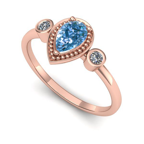 Inel logodna din aur roz cu diamant de laborator albastru