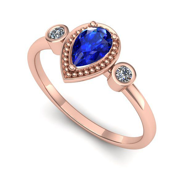 Inel de logodna din aur roz cu safir
