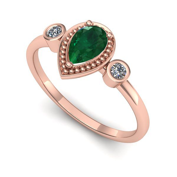 Inel logodna din aur roz cu smarald