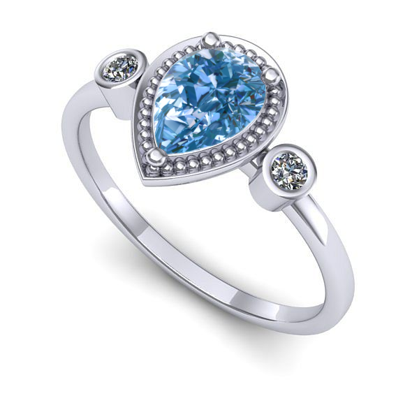 Inel de logodna din aur alb cu diamant de laborator albastru