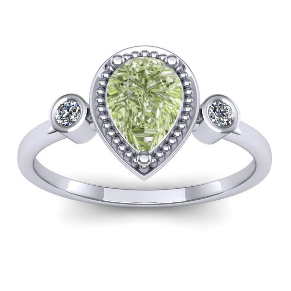 Inel logodna cu diamant de laborator verde lacrima