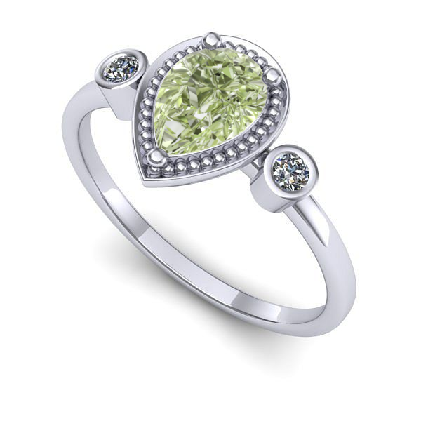 Inel logodna din aur alb cu diamant de laborator verde