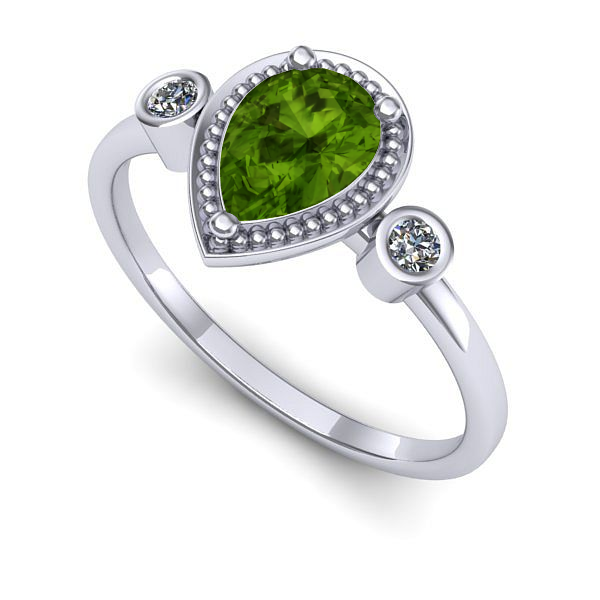 Inel de logodna din aur alb cu peridot