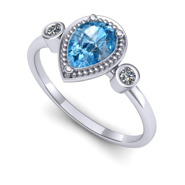 Inel din aur alb cu topaz blue