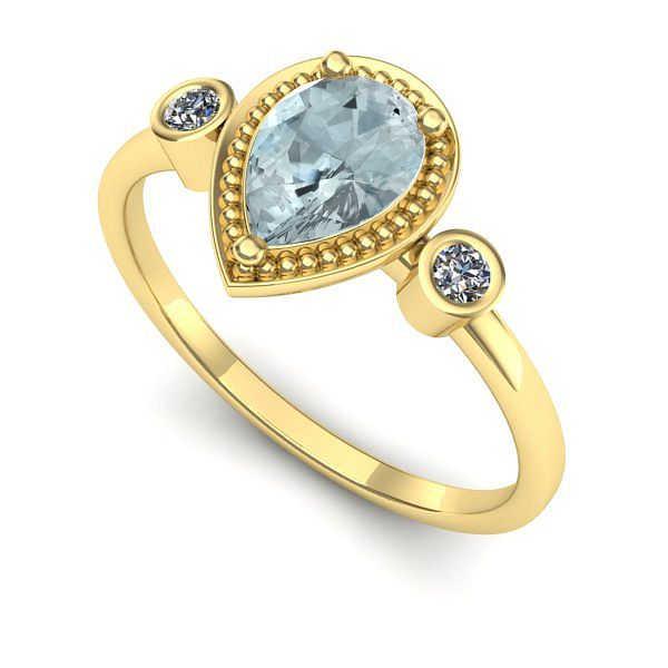 Inel logodna din aur galben cu aquamarin