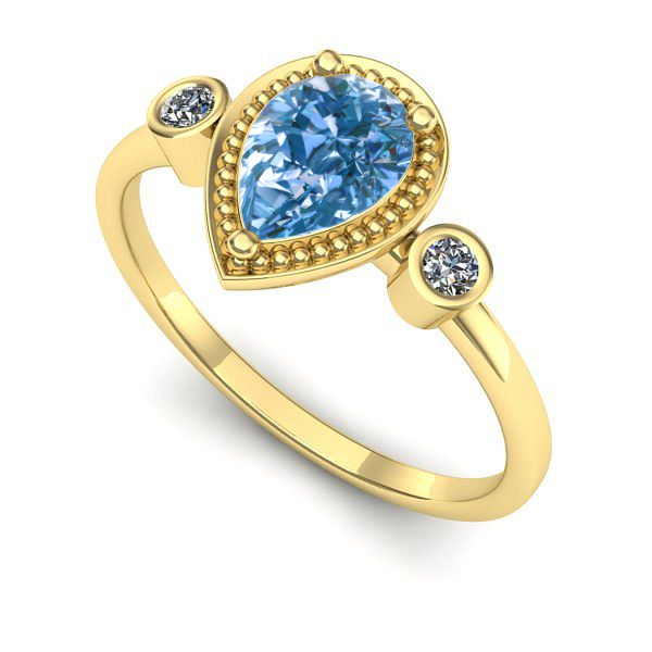 Inel logodna din aur galben cu diamant de laborator albastru