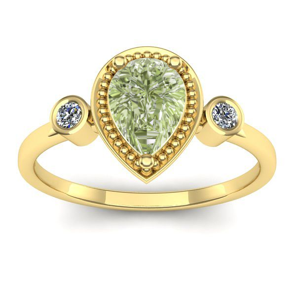 Inel de logodna cu diamant de laborator verde lacrima