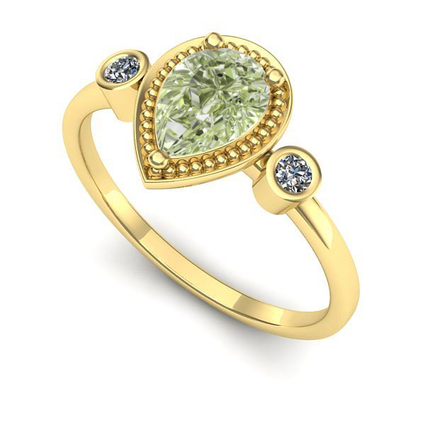 Inel logodna din aur galben cu diamant de laborator verde