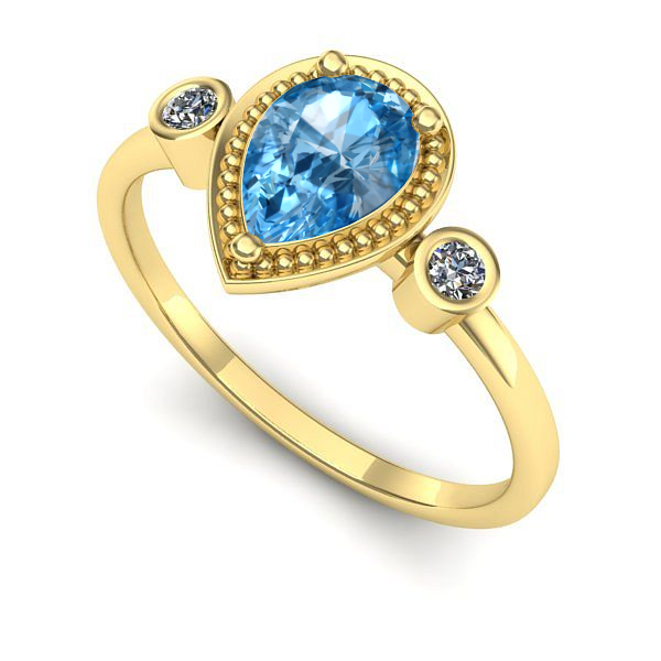 Inel logodna din aur galben cu topaz blue