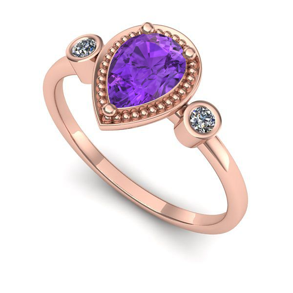 Inel logodna din aur roz cu ametist