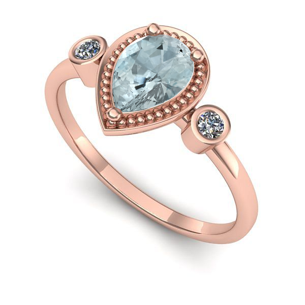Inel din aur roz cu aquamarin