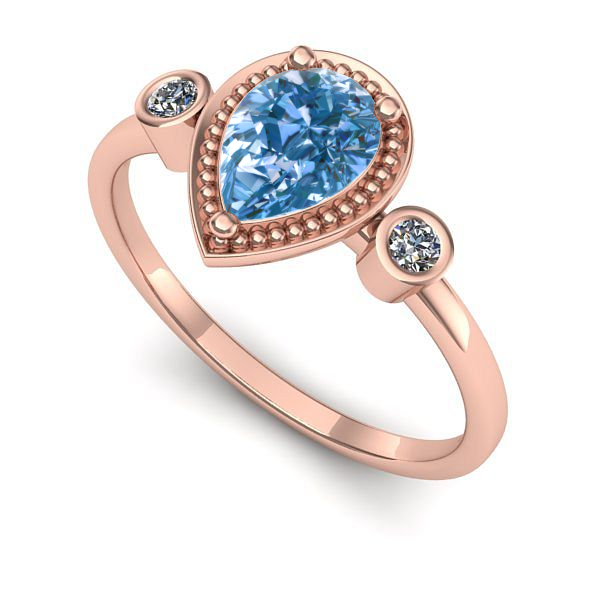 Inel de logodna din aur roz cu diamant de laborator albastru