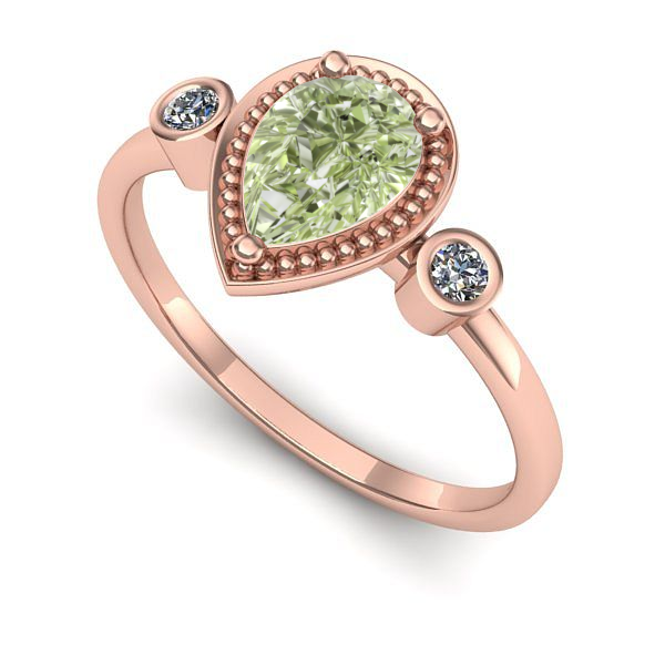 Inel logodna din aur roz cu diamant de laborator verde