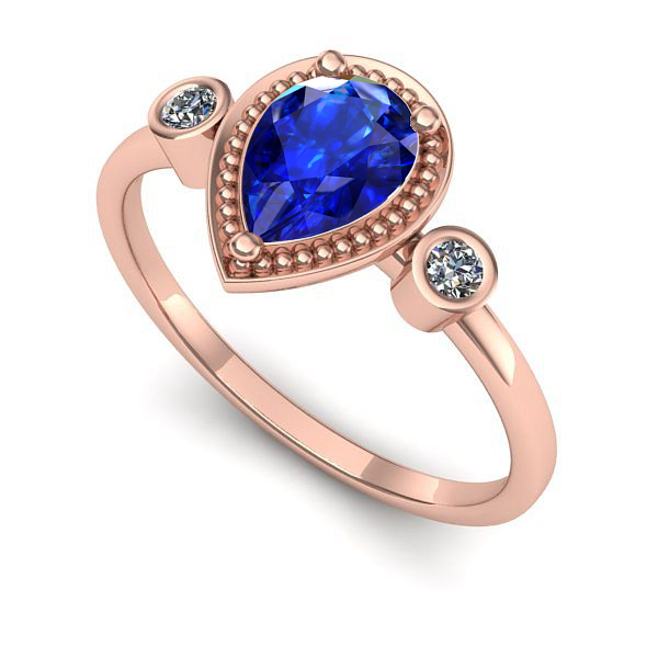 Inel de logodna din aur roz cu safir