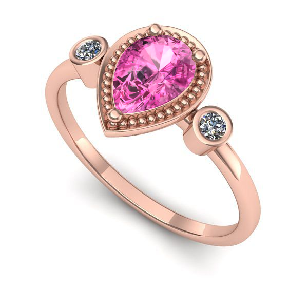 Inel de logodna din aur roz cu safir roz