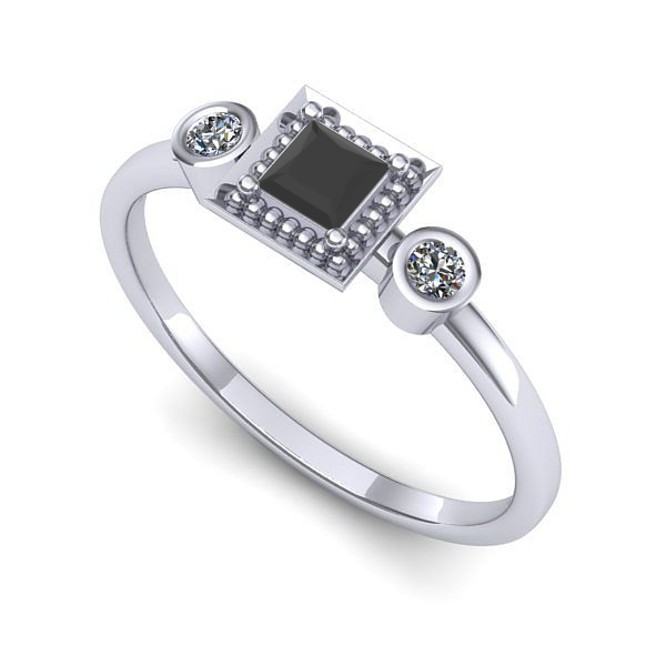 Inel logodna din aur alb cu diamant negru