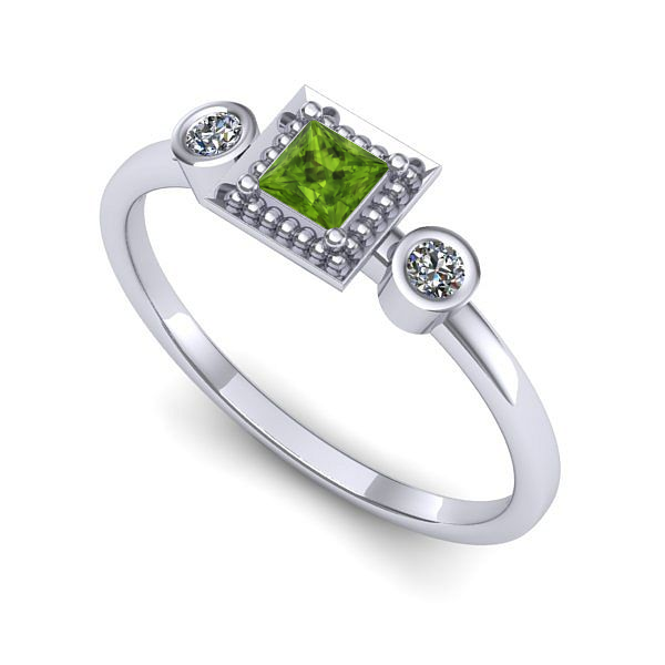 Inel logodna din aur alb cu peridot