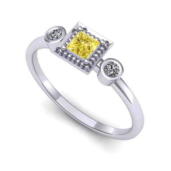 Inel de logodna din aur alb cu safir galben