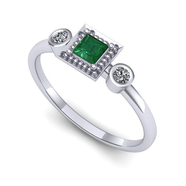 Inel din aur alb cu smarald