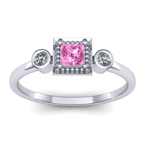 Inel de logodna cu safir roz patrat