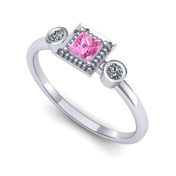 Inel de logodna din aur alb cu safir roz