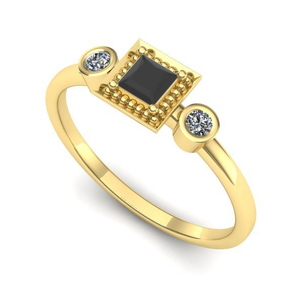 Inel logodna din aur galben cu diamant negru