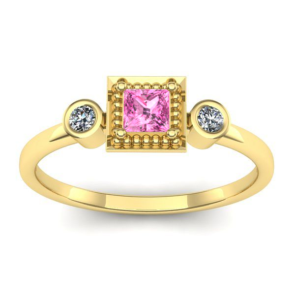 Inel cu safir roz patrat