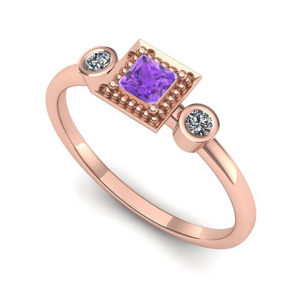 Inel logodna din aur roz cu ametist