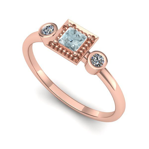 Inel de logodna din aur roz cu aquamarin