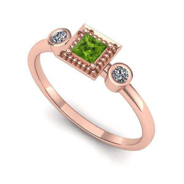 Inel de logodna din aur roz cu peridot