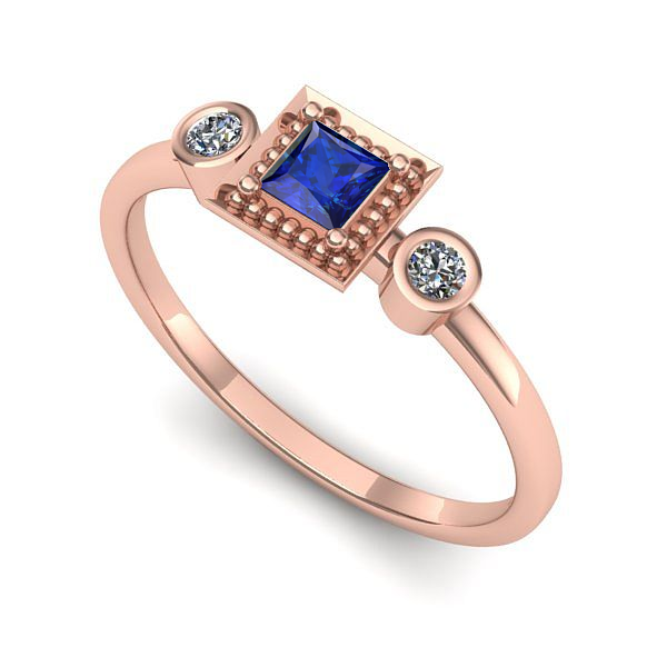 Inel logodna din aur roz cu safir