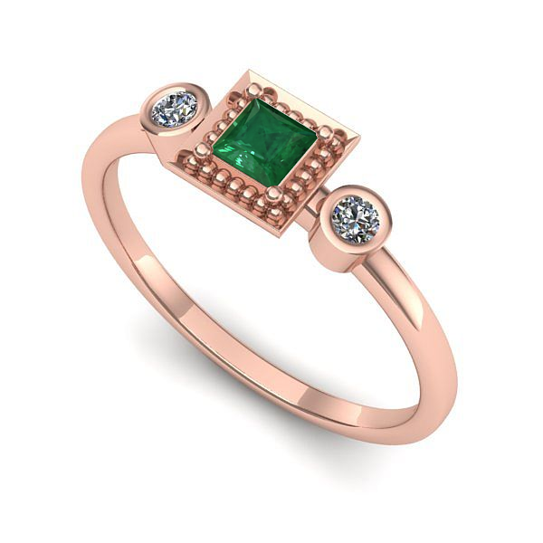 Inel din aur roz cu smarald