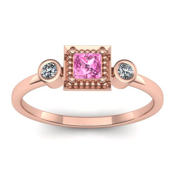Inel logodna cu safir roz patrat
