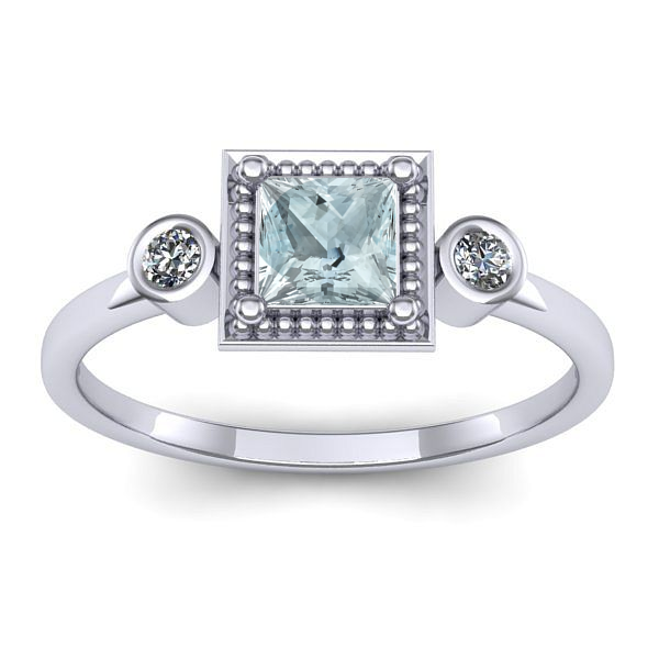 Inel logodna cu aquamarin patrat