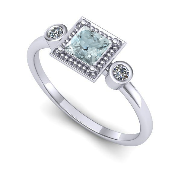 Inel de logodna din aur alb cu aquamarin