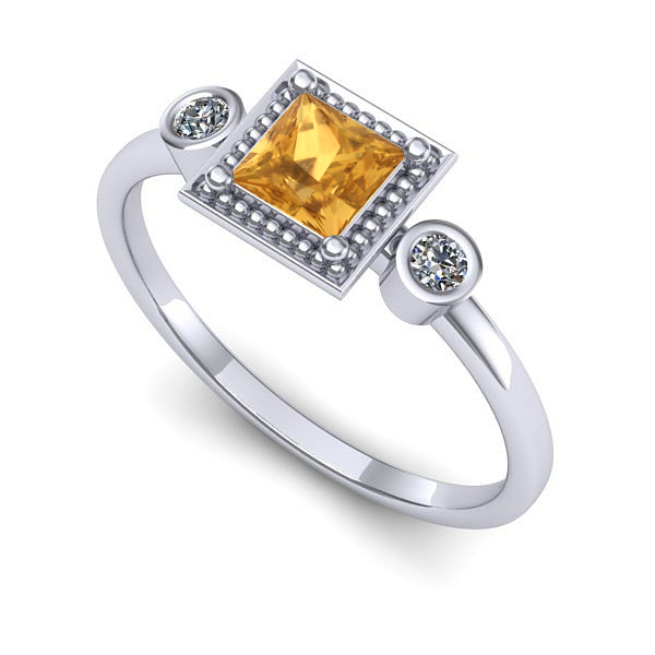 Inel logodna din aur alb cu citrin