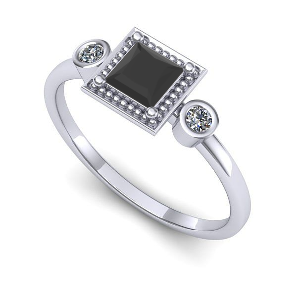 Inel din aur alb cu diamant negru