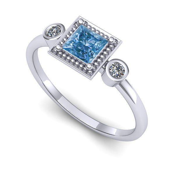 Inel din aur alb cu diamant de laborator albastru