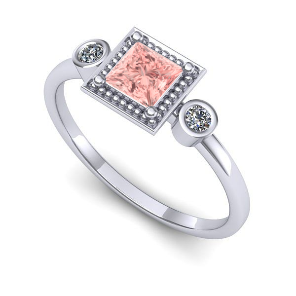 Inel logodna din aur alb cu diamant de laborator roz