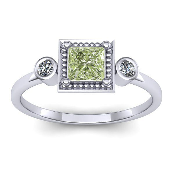 Inel logodna cu diamant de laborator verde patrat