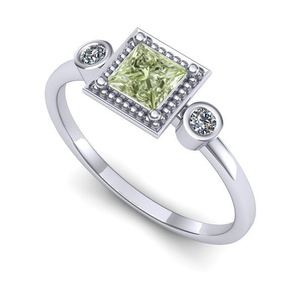 Inel logodna din aur alb cu diamant de laborator verde