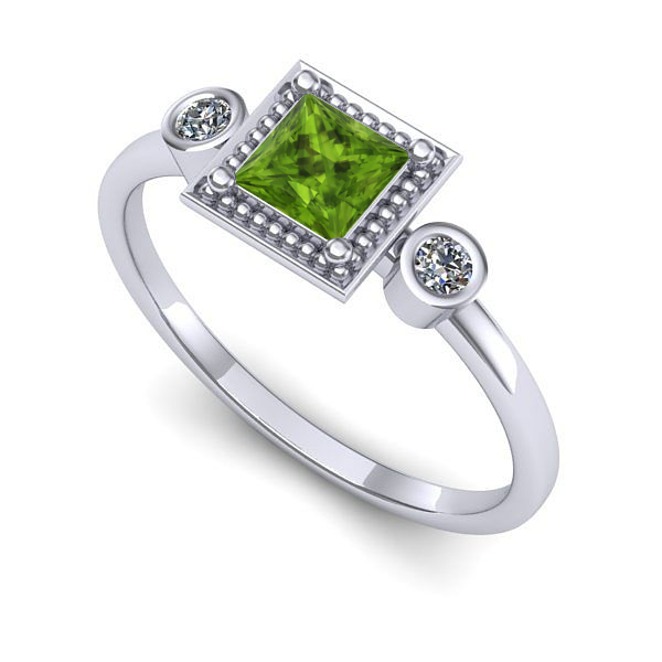 Inel de logodna din aur alb cu peridot