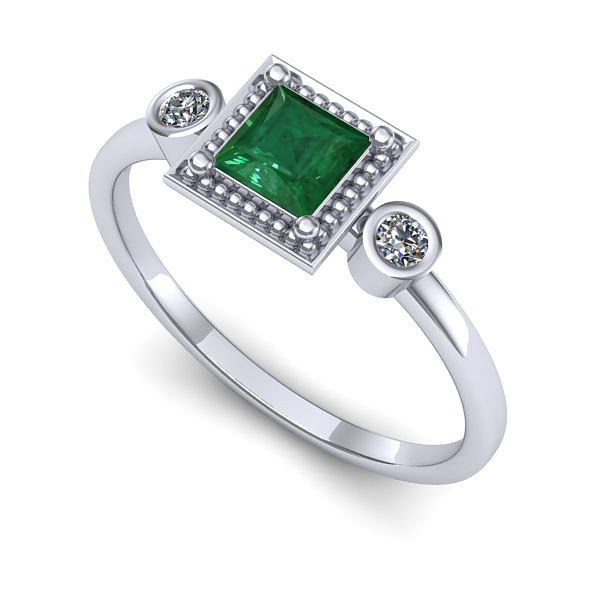 Inel logodna din aur alb cu smarald