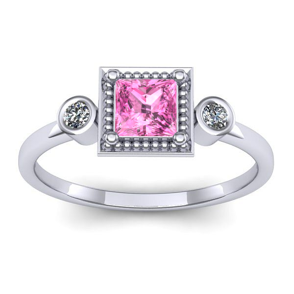 Inel de logodna cu safir roz patrat