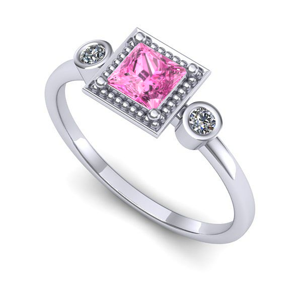 Inel de logodna din aur alb cu safir roz