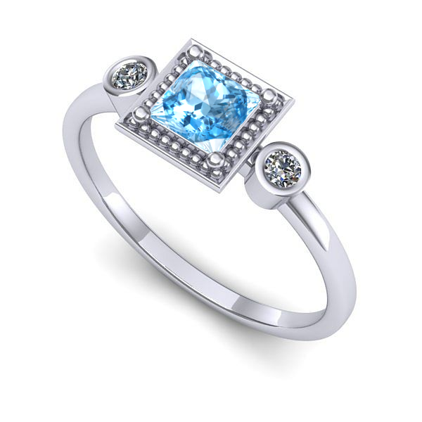 Inel din aur alb cu topaz blue