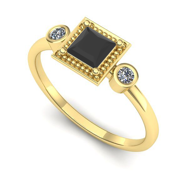 Inel logodna din aur galben cu diamant negru