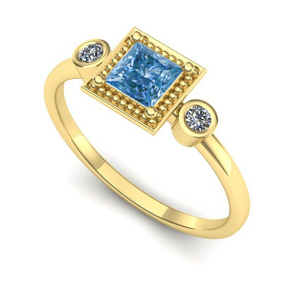 Inel logodna din aur galben cu diamant de laborator albastru