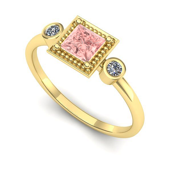 Inel din aur galben cu diamant de laborator roz